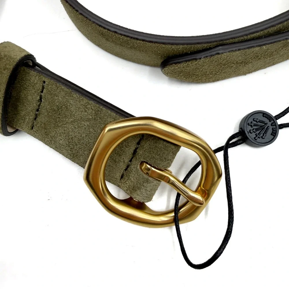 Rag & Bone Small Audrey Belt Olive Green Suede Gold Buckle Womens Sz XS